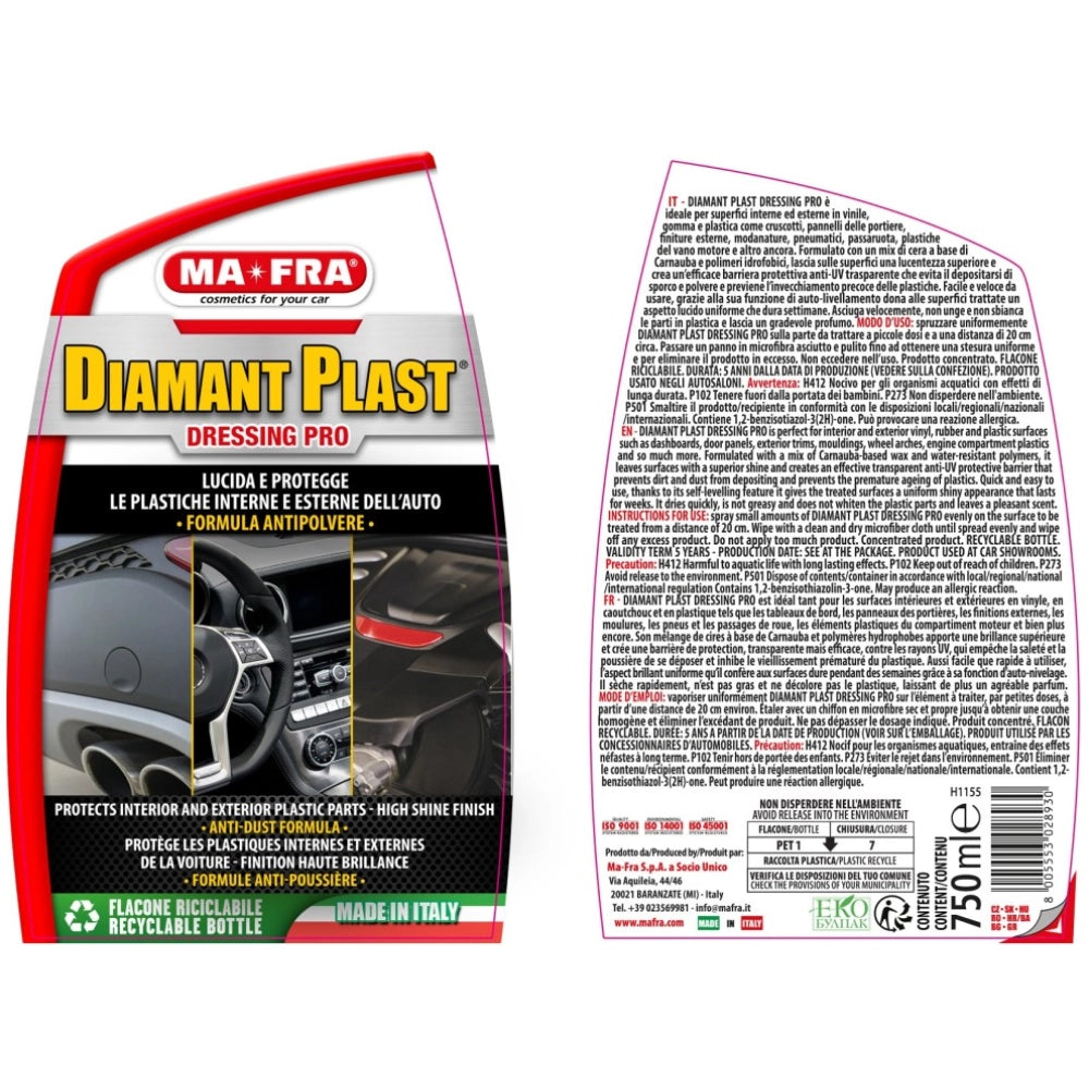 Diamant plast dressing pro rinnova lucida e protegge plastiche auto 750 ml