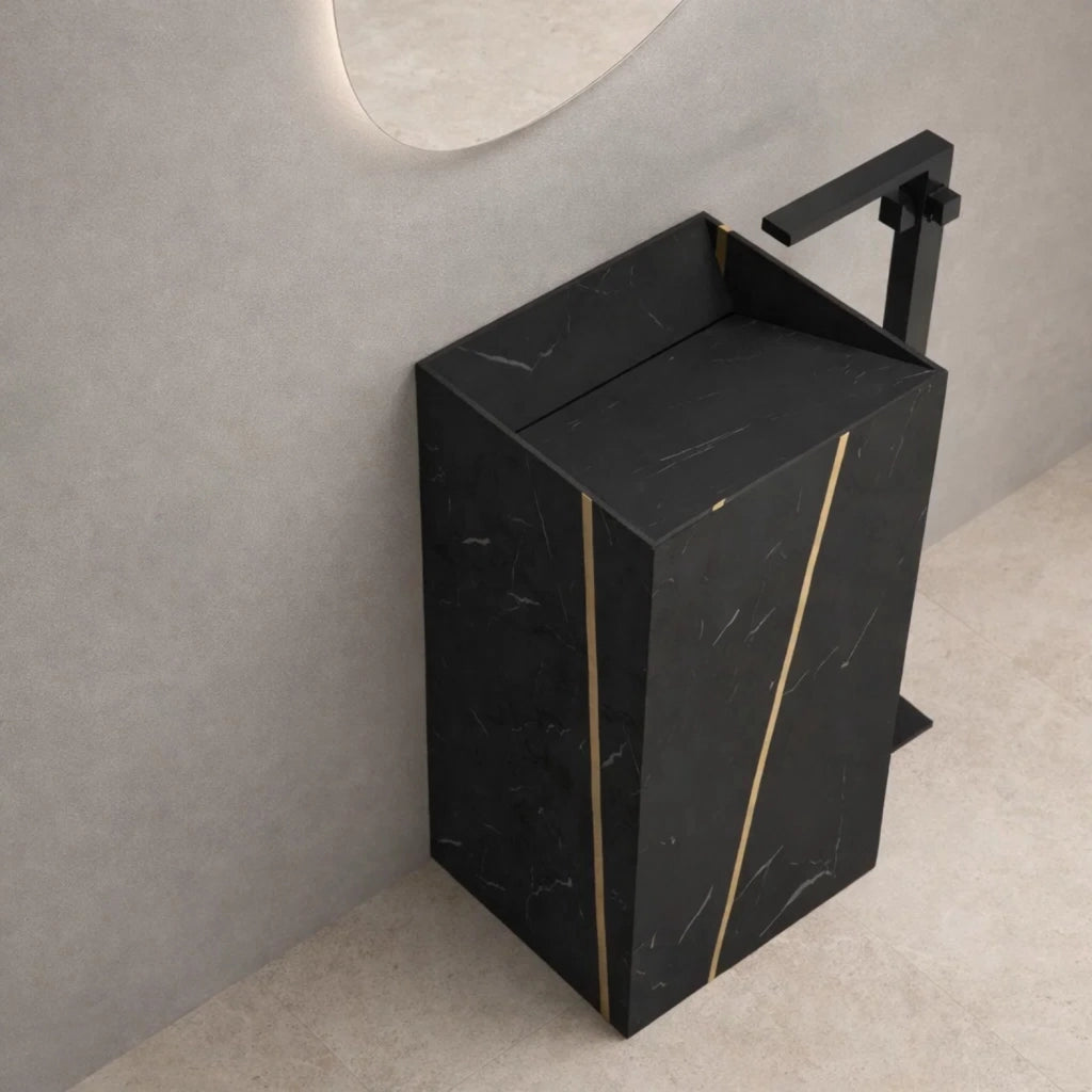 Lavabo da centro stanza lukas in stone artificiale nero e nocciola *** confezione 1