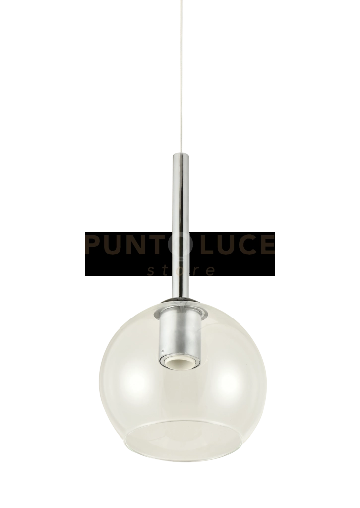 INFINITY-G C Sospensione 1 luce struttura in metallo cromo con vetro cristallo  attacco E27 diametro 25cm senza base