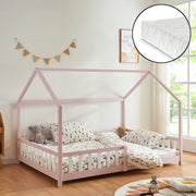 Letto Francese Hesel per Cameretta Forma di Casetta con Materasso 140 x 200 cm Rosa [en.casa]
