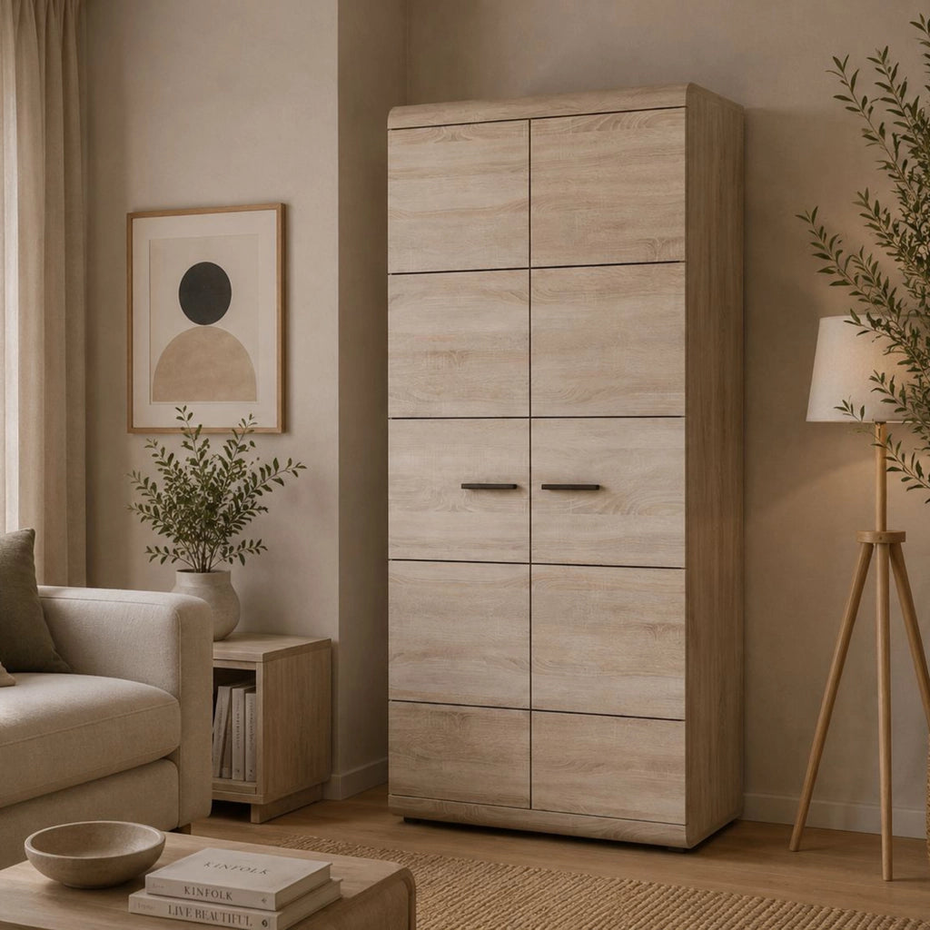 Armadio Camera da Letto Mostaarr, Guardaroba 2 Ante Appendiabiti, 80x194h cm Marrone Rovere