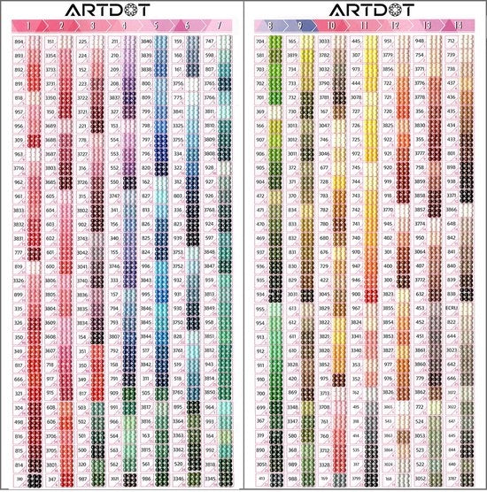 Accessori per pittura con diamanti ARTDOT, strumento per pittura con diamanti 5D con numero DMC 445, carta dei colori per pittura con diamanti, pietre per pittura con diamanti, carta dei colori.