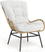 Sedia Relax da Giardino, Sedia in Rattan con Cuscino Morbido e Telaio di Supporto in Metallo, Portata 180 kg, Poltrona Ergonomica per Giardino, Veranda, Balcone e Soggiorno