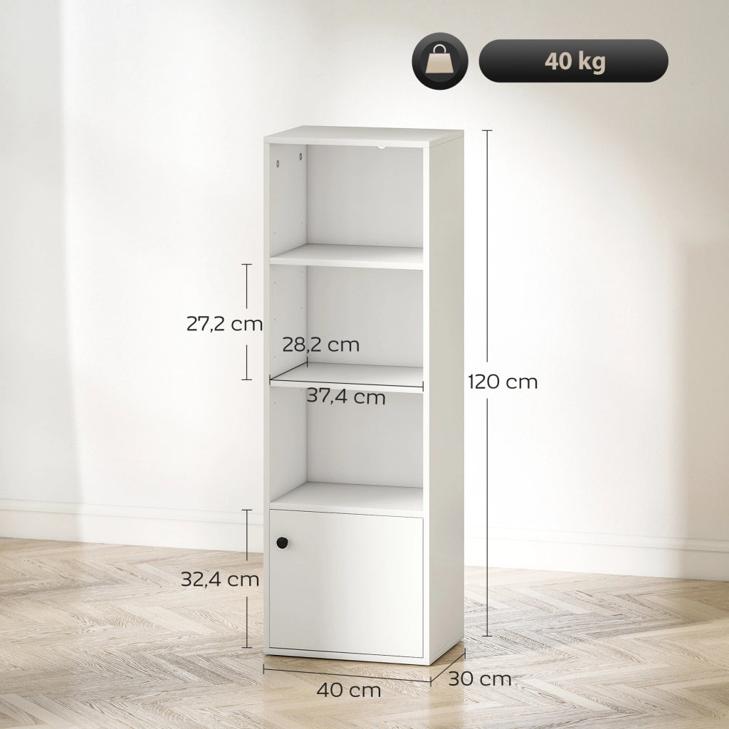 Libreria Moderna 4 Livelli con Anta ¨C zephmum ¨C Bianco 40x30x120 cm