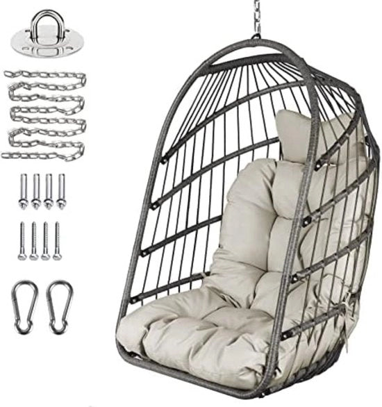 Sedia a Sospensione Standard - Sedia a Sospensione a Forma di Uovo - Sedia a Sospensione Cocoon - Sedia a Sospensione con Supporto Standard - Sedia a Sospensione a Forma di Uovo - Grigio