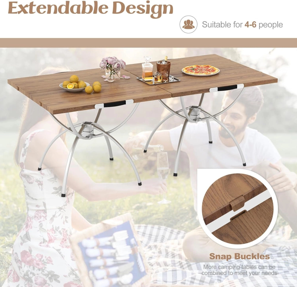 Tavolo da campeggio allungabile 2 in 1, pieghevole, con struttura in alluminio e legno, 120 x 60 cm, con borsa per il trasporto