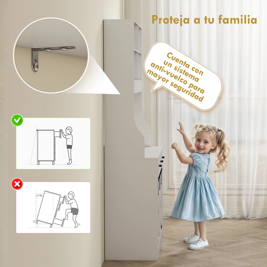 Armadio Cucina con 2 Ante Scorrevoli 3 Cassetti e Ripiani ¨C Zephmum ¨C Bianco 93.5x40x180cm