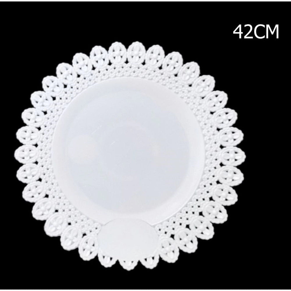 Trade Shop - Vassoio Trama Trinato Bianco 42 Cm Rotondo Piatto Sotto Dolci Antipasti Trasporto -