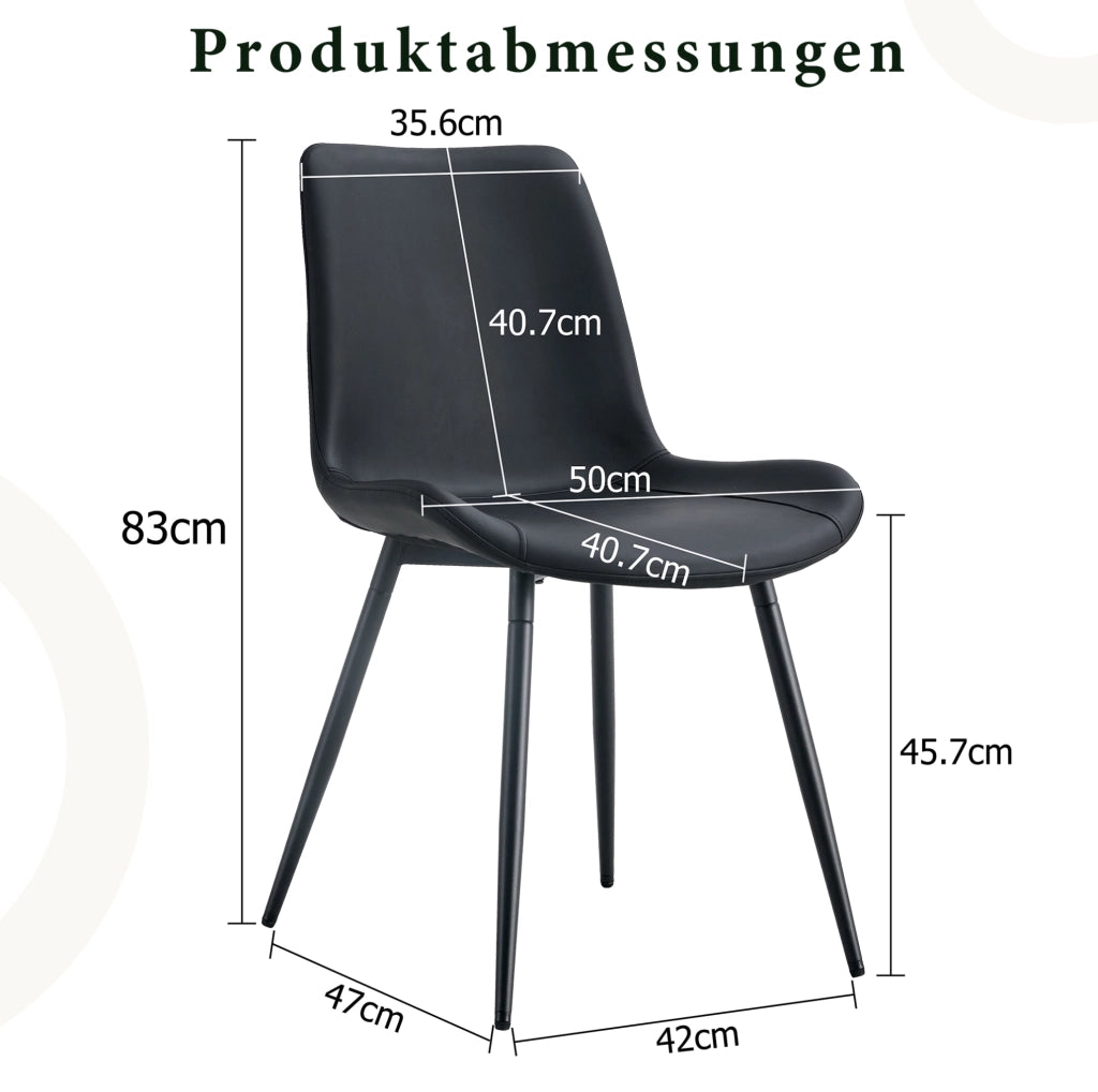 Sedia da pranzo moderna in PU nero con gambe in metallo; 75;5 x 59 x 50;5 cm
