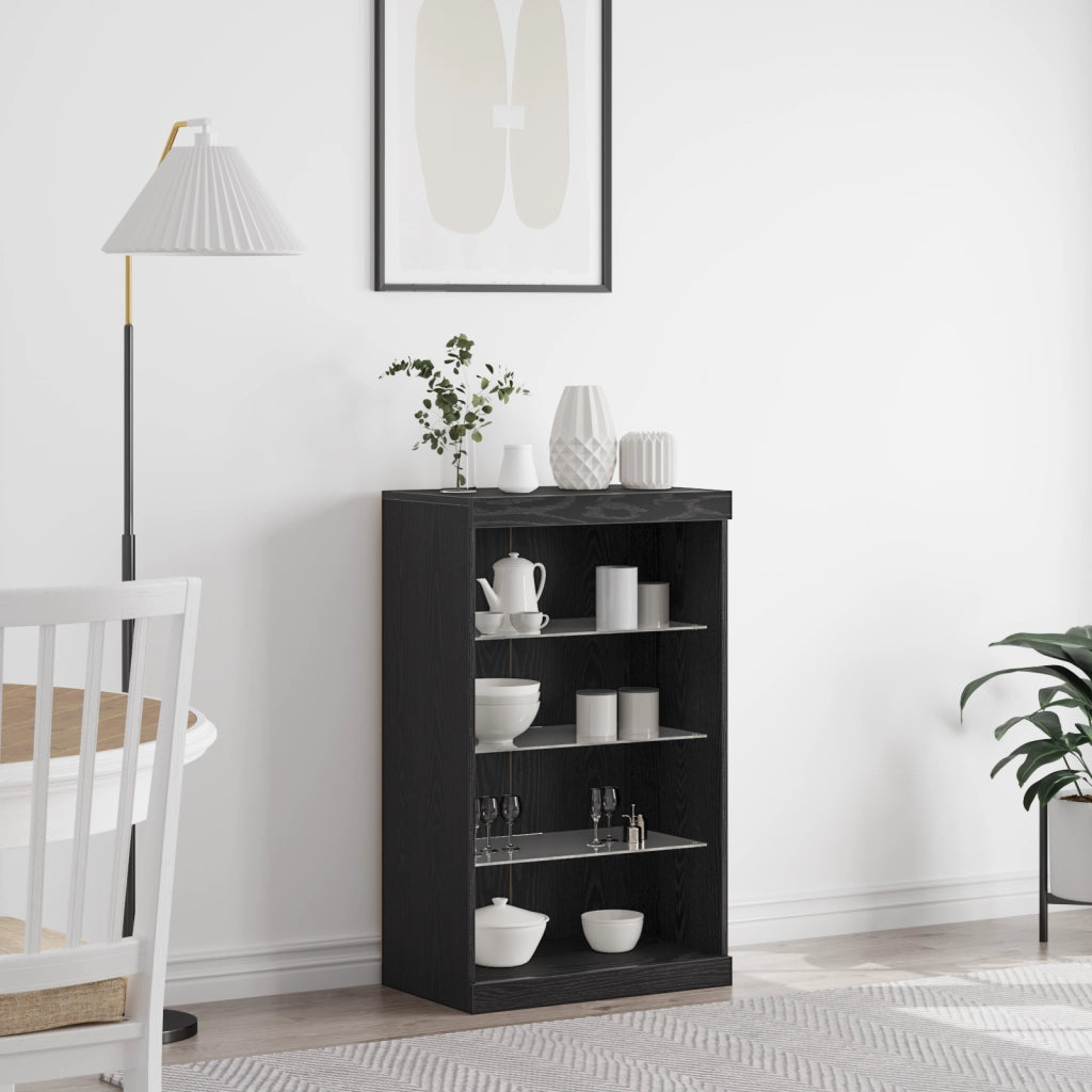Sideboard con luci LED Nero Rovere 60,5x37x100 cm