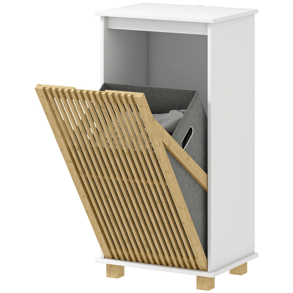 Mobile bagno con cesto portabiancheria ¨C Xylo ¨C Bamb¨´ naturale e bianco