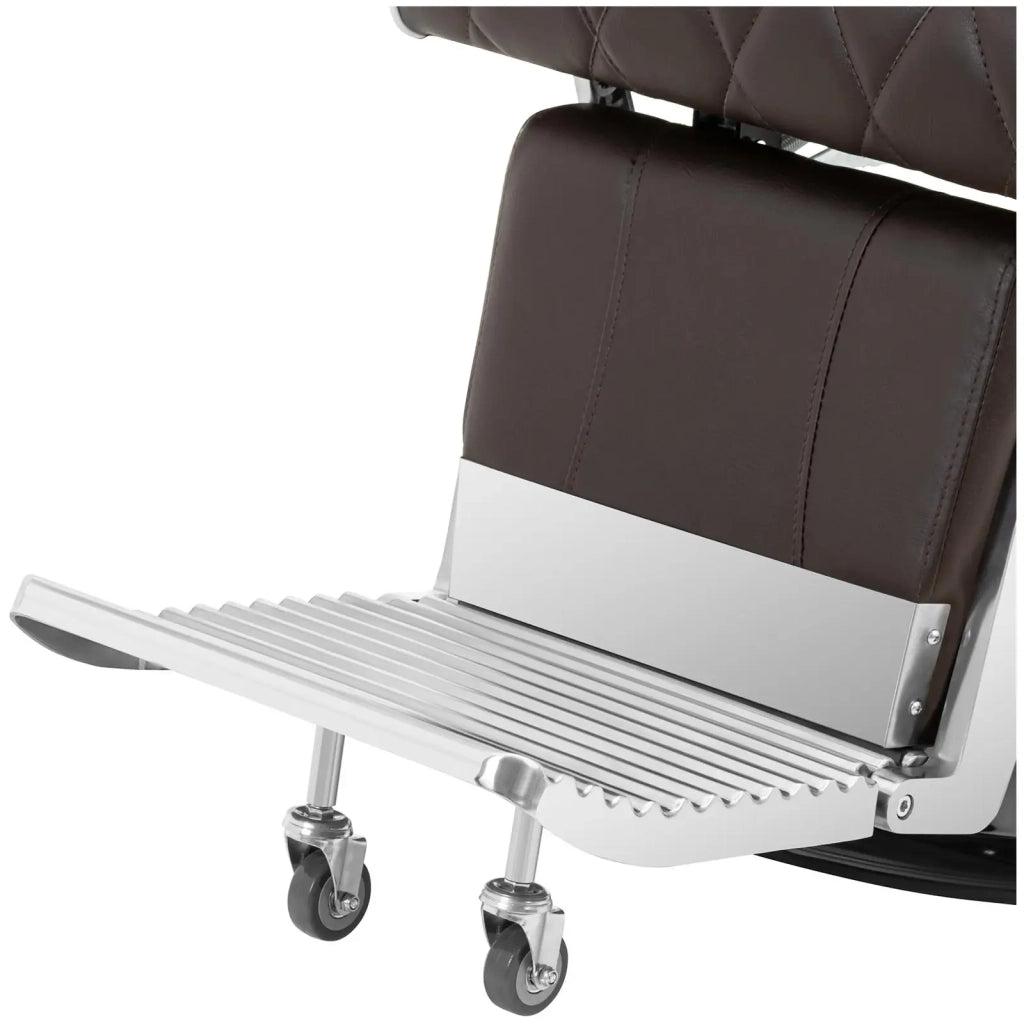 Poltrona da parrucchiere con poggiapiedi 71 cm 150 kg marrone acciaio inox alluminio PVC schiuma sintetica marrone 14_0008948
