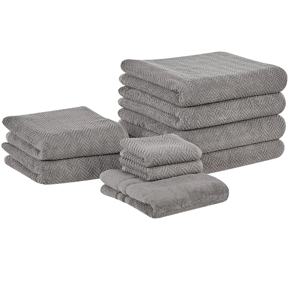 Set di 9 asciugamani in morbido cotone grigio con motivo a spina di pesce stile varie dimensioni classico ospiti bagno