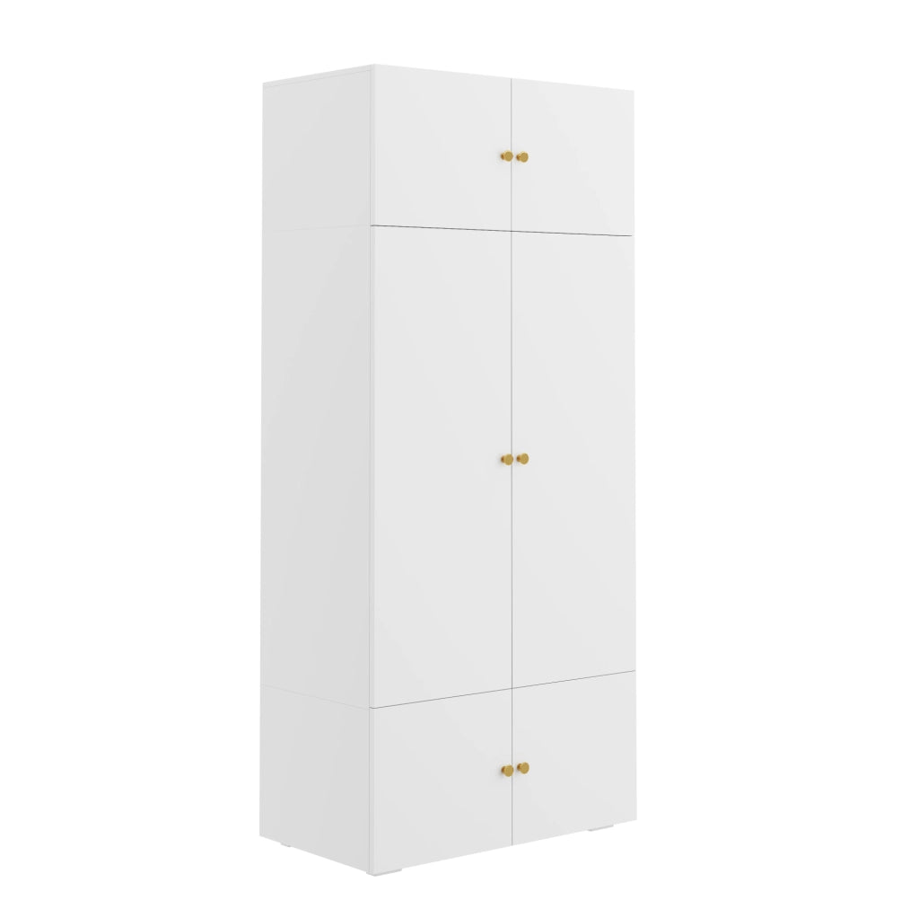Armadio guardaroba 90x50x200 cm con appendiabiti e 5 vani portaoggetti; bianco