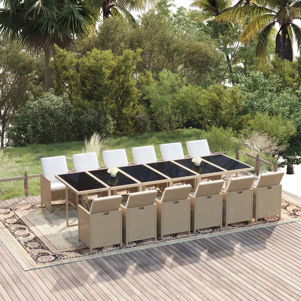 Set da Pranzo per Giardino 13pz con Cuscini in Polyrattan Beige cod mxl 36014