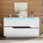 Credenza Soggiorno 140x40x76cm - Xylo - 3 Ante Lucide con LED, Bianco e Nero