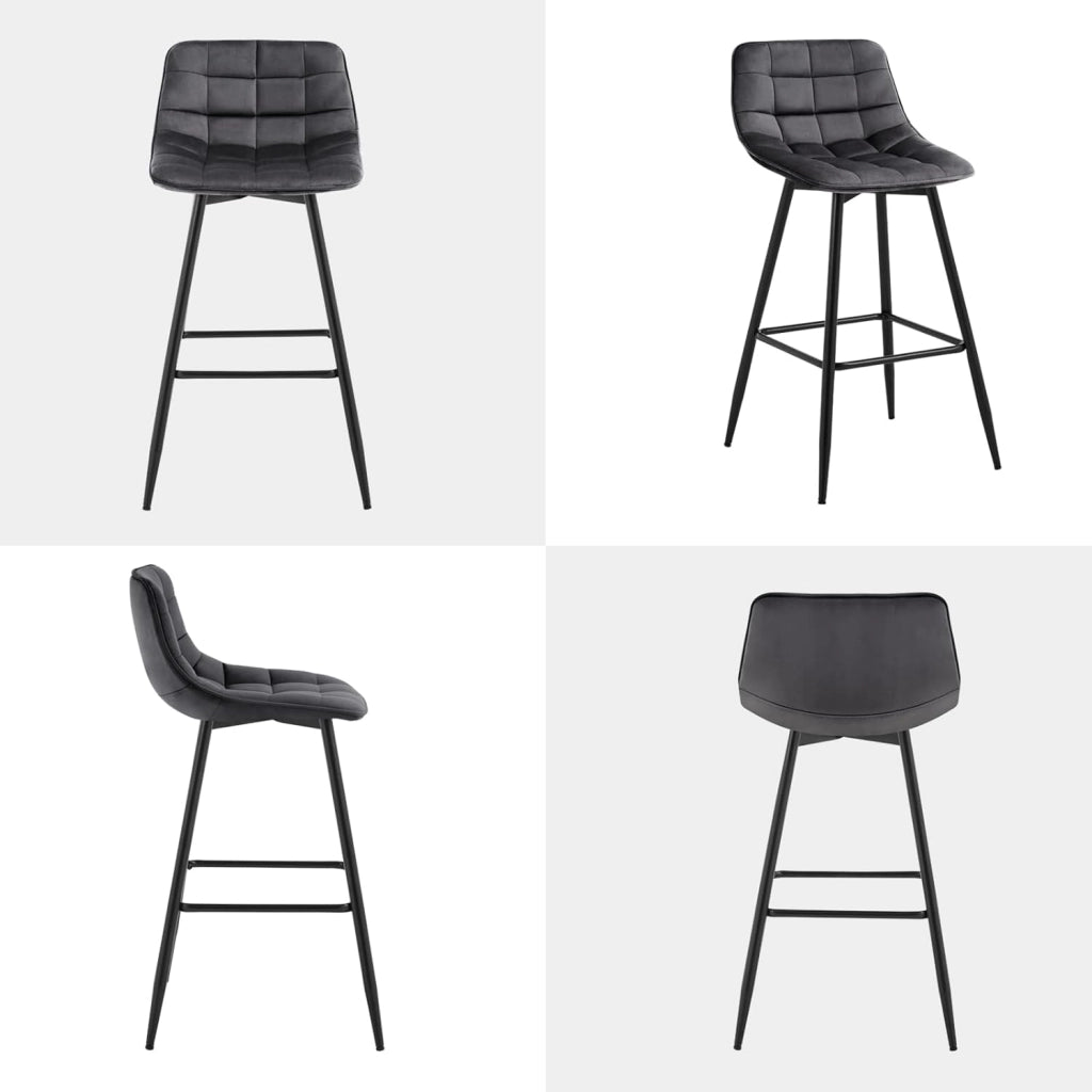 Sgabelli da Bar Stile Industriale Alta Sedia da Cucina Rivestimento in Velluto Grigio Scuro Gambe in Metallo 2 Pezzi