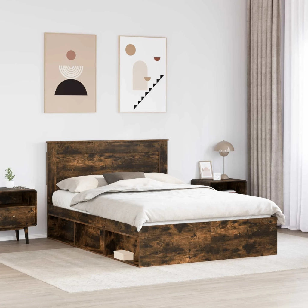 Struttura del letto Rovere fumé 140 x 200 cm Pino massello