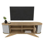 Mobile porta TV Bailu, Credenza da soggiorno, Armadio basso per TV, Base parete attrezzata, 180x43h60 cm, Quercia e Bianco