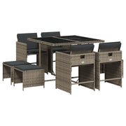Set da Pranzo da Giardino 9 pz | Set Salotto da Giardino con Cuscini in Polyrattan Grigio
