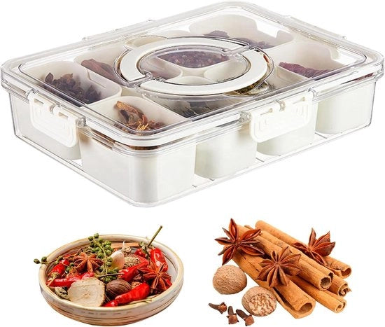 Snackbox con coperchio 8 contenitori rimovibili - snackbox 31 x 23,5 cm - snackboard distribuzione - snackkommetto con maniglia - caramelle, veggie, biscotti - noci, frutta