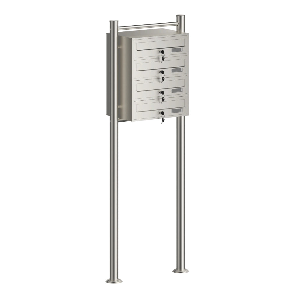 Cassetta postale condominiale autoportante 4 posti, acciaio inox, 1 modulo, 556 x 270 x 1500 mm