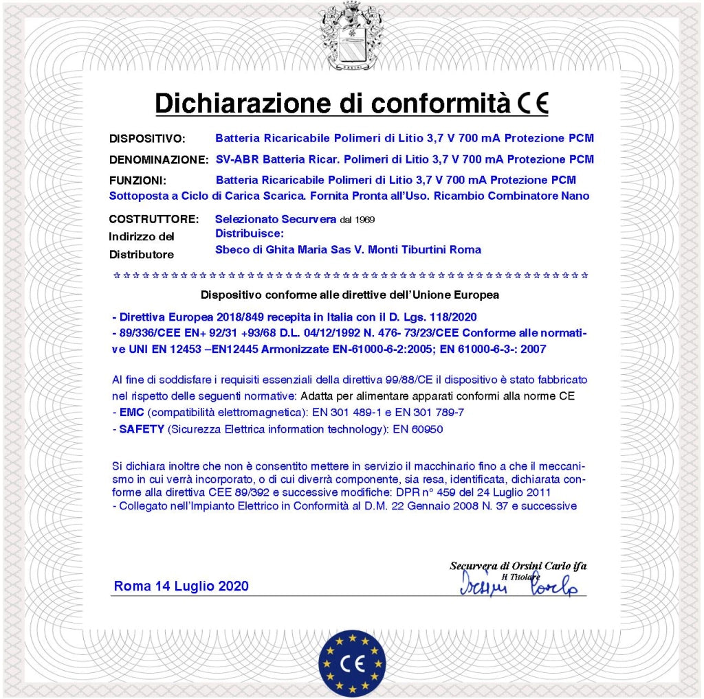 LIP553048 Batteria Ricaricabile ai Polimeri di Litio Tensione 3,7 V Capacità 700 mA Protezione PCM e da Cortocircuito Tensione di Carica 4,2 V Ricambio Combinatore GSM Nano Dimensioni L50XS5XH30 mm