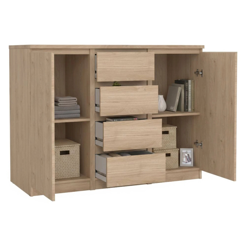 Credenza Angelika, Buffet da soggiorno, Madia da salotto, Dispensa da cucina, 121x50 h91 cm, Rovere
