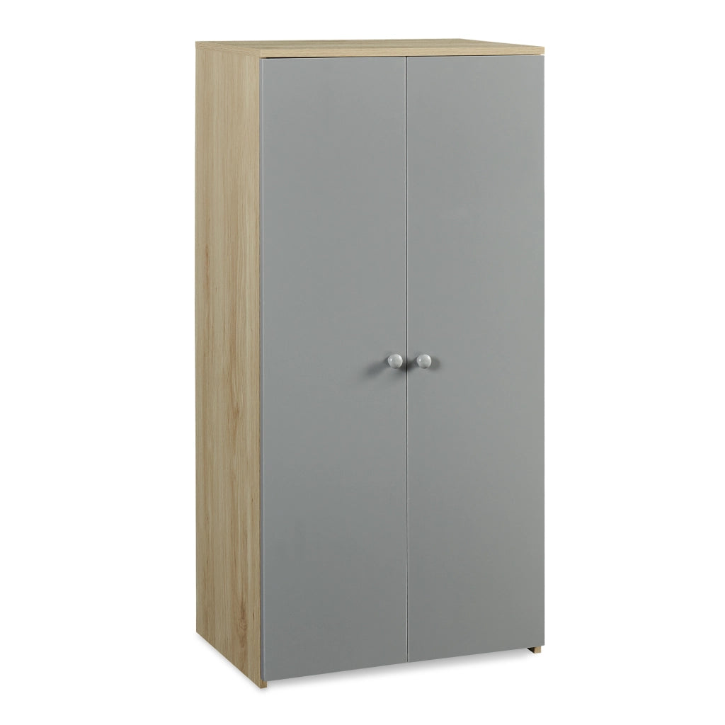 Armadio Beldinupp per Cameretta a 2 Ante 123 x 60 x 40 cm - Effetto Rovere/Grigio [en.casa]