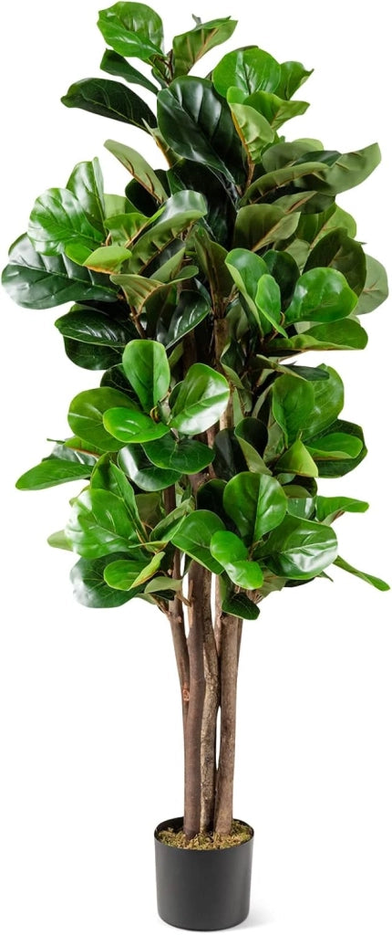 Albero artificiale da 150 cm, pianta finta con 180 foglie realistiche, vaso di cemento e muschio realistico, pianta falsa in vaso per la casa, ufficio, decorazione del giardino