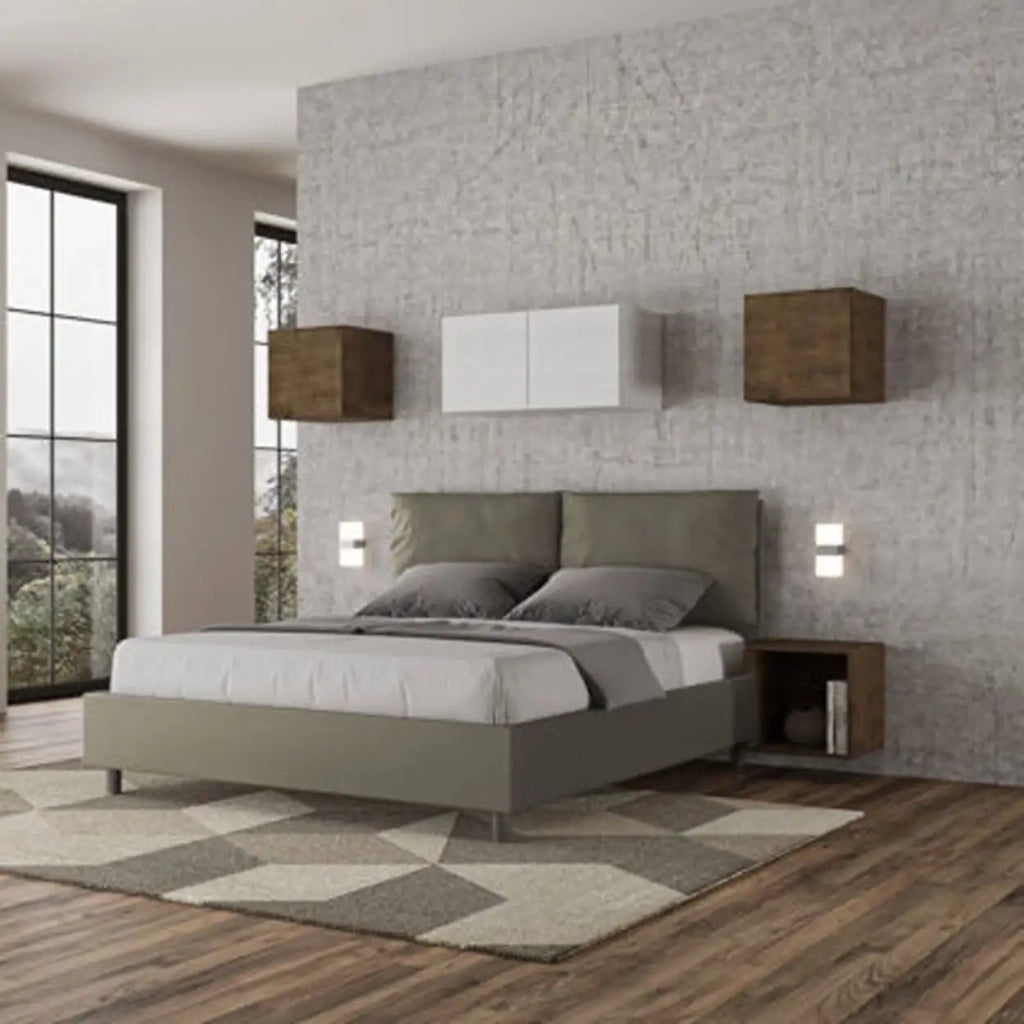 Letto matrimoniale con rete imbottito 160x200 similpelle cappuccino Antea