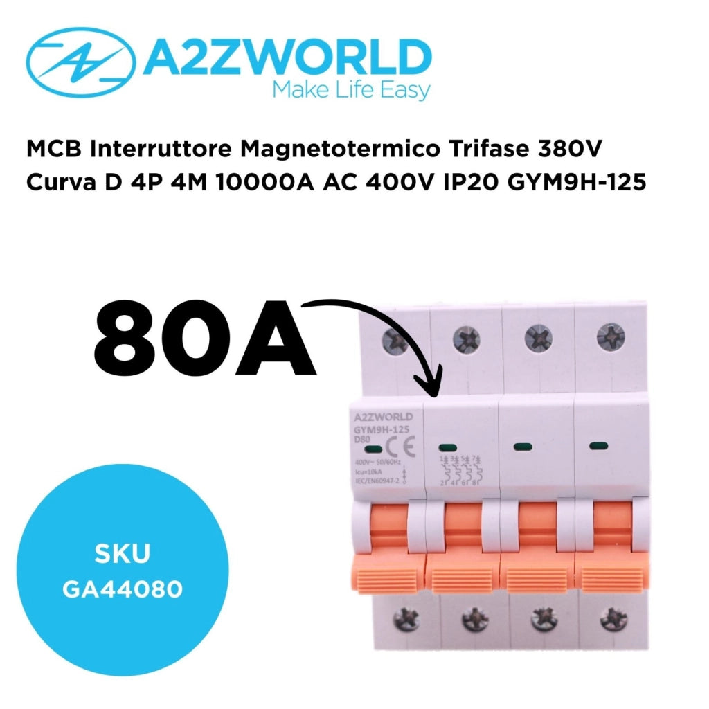MCB Interruttore Magnetotermico Trifase 380V Curva D 4P 4M 10000A AC 400V IP20 GYM9H-125, Disponibili 80A 100A 125A (C80A)