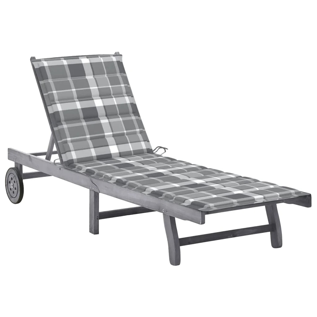 Lettino prendisole sedia a sdraio lettino prendisole letto da giardino mobili da esterno per patio con cuscino grigio legno massello di acacia 02_0012478