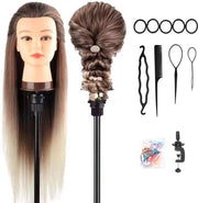 Orefice professionale, 26-28 pollici, capo da barba con capelli sintetici 100% per allenamento ombre, con supporto e accessori di stile (Nero Ombre)