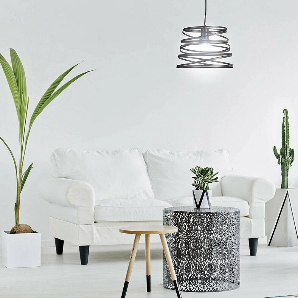 Trade Shop - Lampadario A Sospensione Moderno Con Paralume Metallo Vortice Traforato Nero A08 -