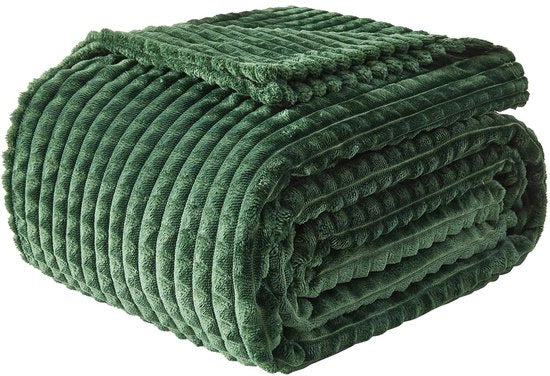 Deconfortabile Fluffy 3D Touch Experience Fleecedeken, Piuma morbida e calda, Deconfortabile per divano, Deconfortabile per letto, Deconfortabile per salotto, Verde scuro, 130 x 150 cm