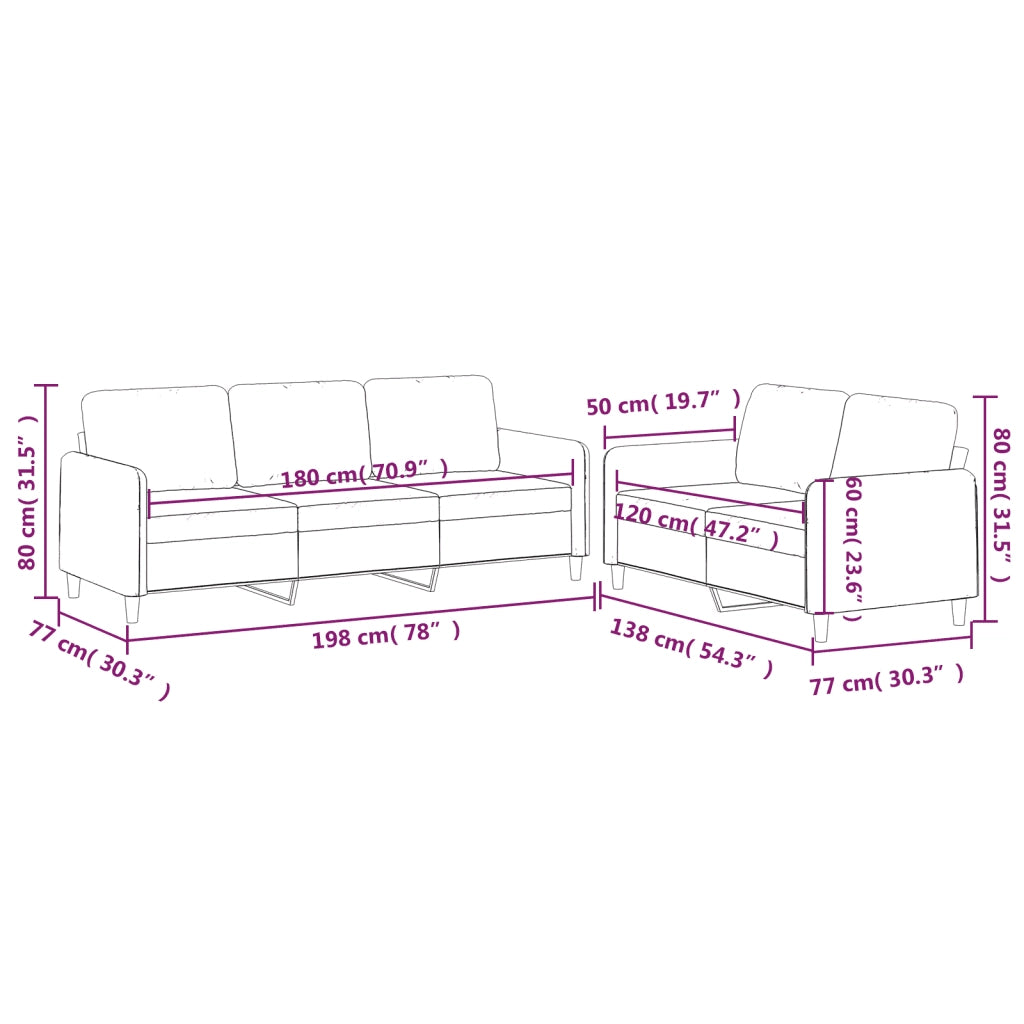 Set di Divani 2 pz con Cuscini Nero in Tessuto 3202122