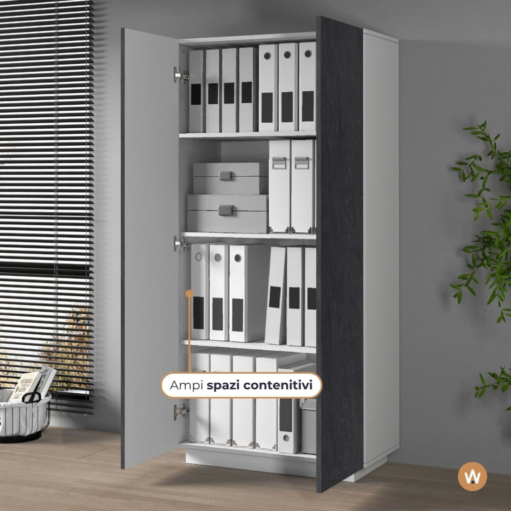 WHOUS Armadio multiuso Easy a 2 ante bianco opaco e report 79,20x38x166 cm