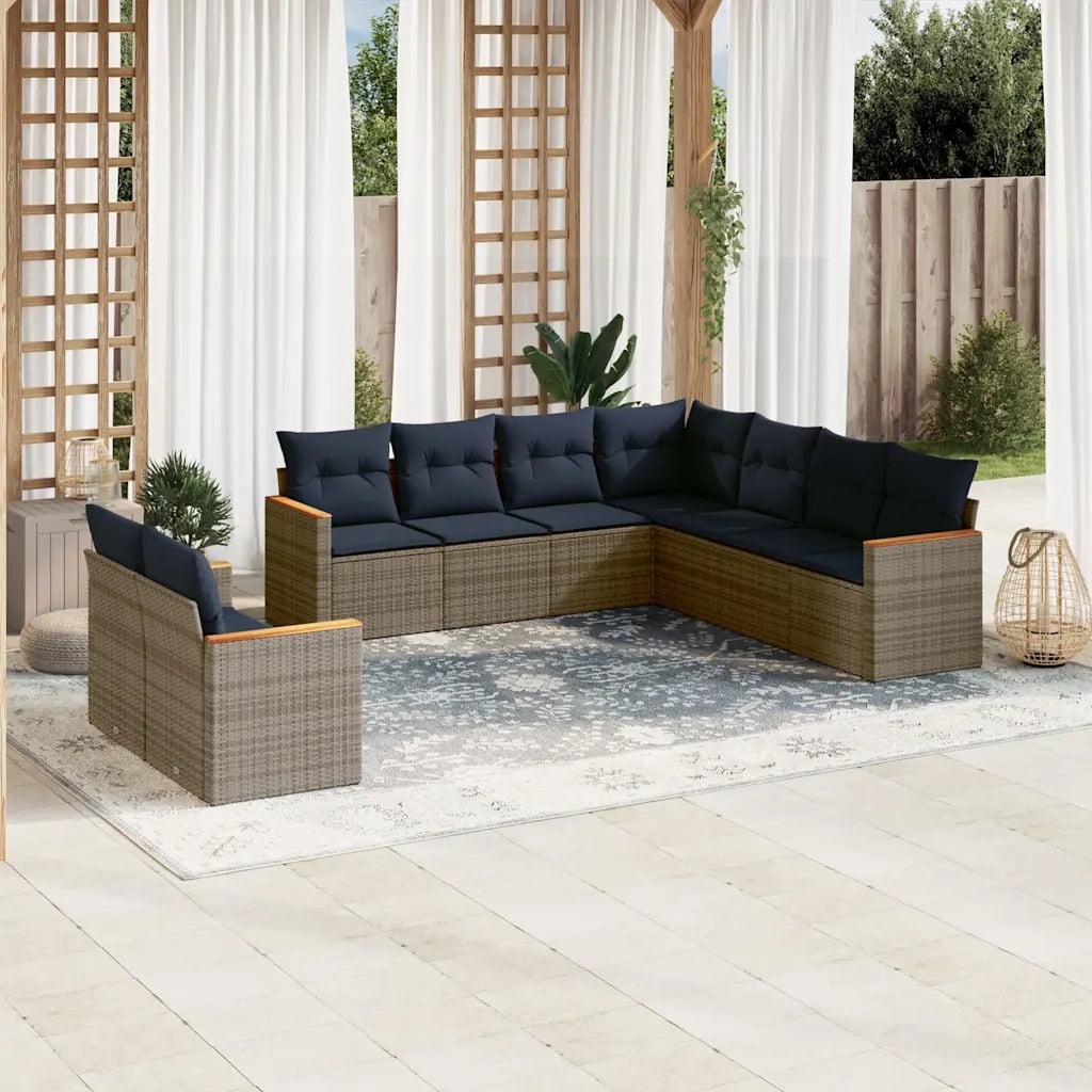 Set Divani da Giardino 9 pz con Cuscini Grigio in Polyrattan 3226103
