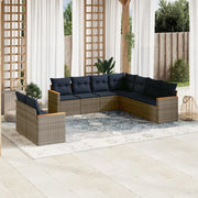 Set Divani da Giardino 9 pz con Cuscini Grigio in Polyrattan 3226103