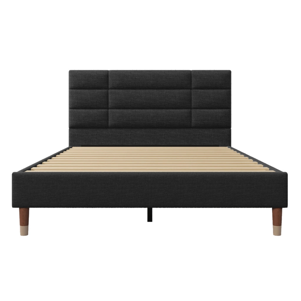 Letto imbottito 140x200 cm con testiera; lino nero; rete a doghe