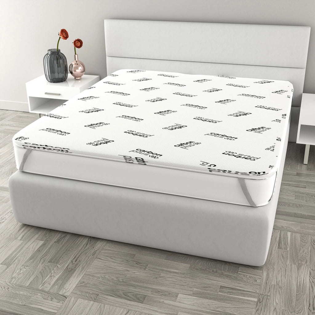 Topper Memory Con Fodera Matrimoniale 160x190 cm in Poliestere e Carbonio Bianco