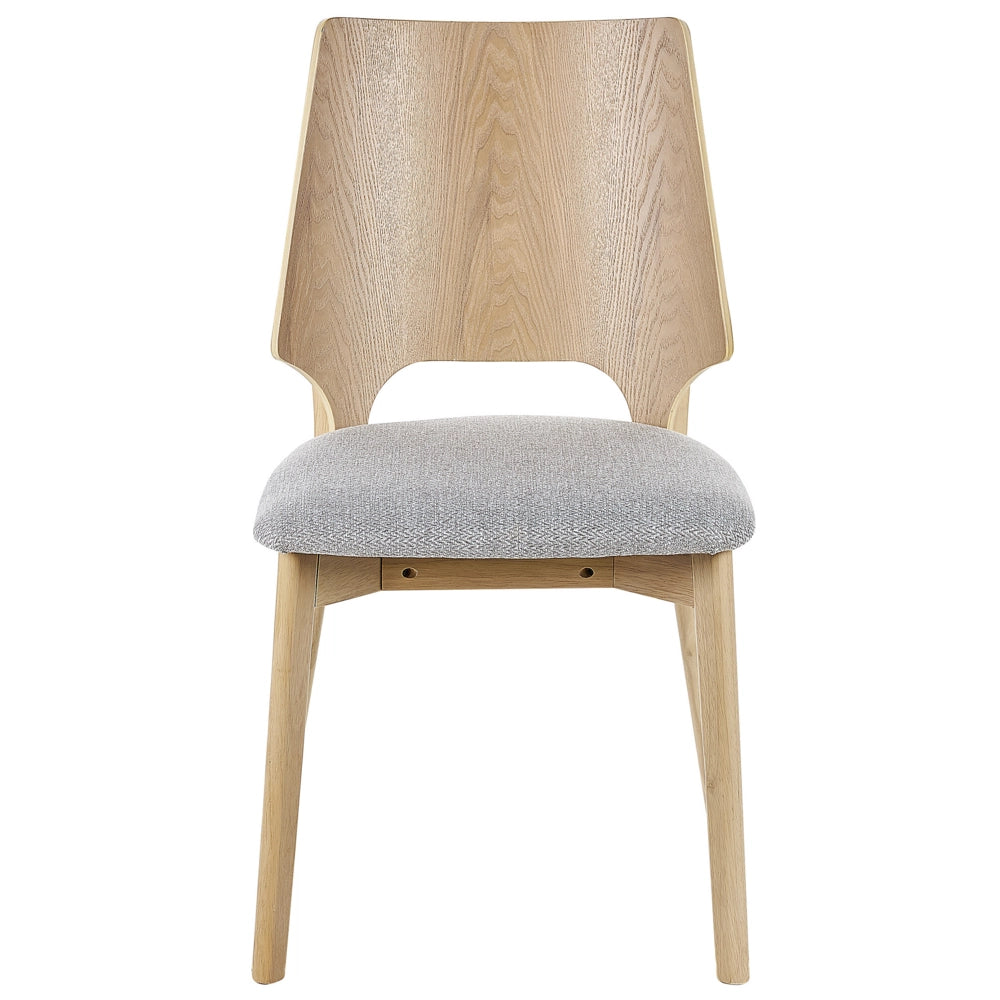 Set di 2 sedie da pranzo in legno chiaro e compensato grigio tessuto in poliestere gambe in gomma senza braccioli stile retrò tradizionale