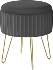 Poggiapiedi Ottomano, Contenitore con Rivestimento in Velluto Olandese e Gambe in Metallo, Sgabello Rotondo per Soggiorno/Camera da Letto/Ingresso, φ31,5xH37,5 cm, Grigio Scuro, SH105dgr