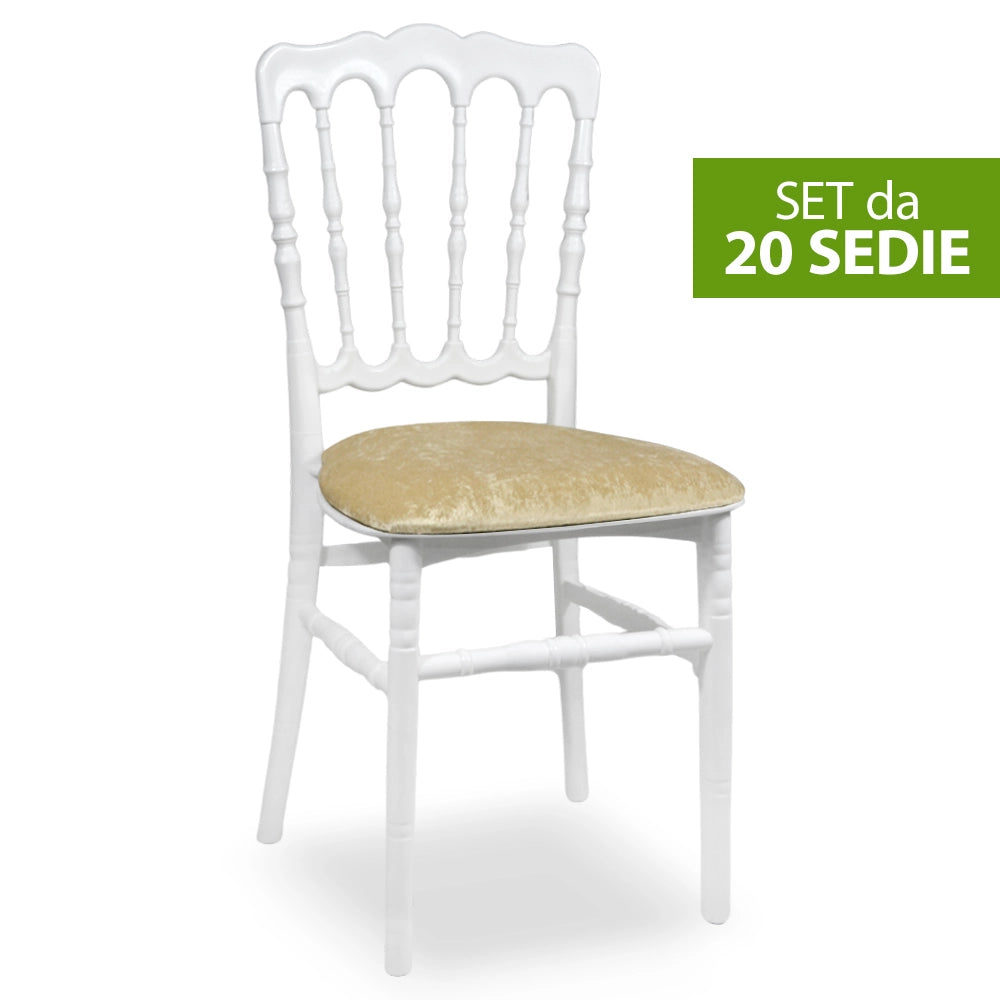 Set da 20 Sedie Napoleon in Plastica Bianche con cuscino vellutino
