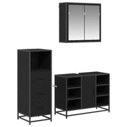 Set di mobili per il Bagno | Armadio da bagno 3 pz Rovere Nero Legno multistrato