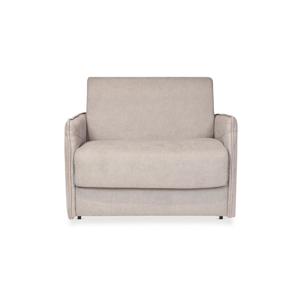 Poltrona letto Piri beige chiaro con rete elettrosaldata e materasso – Il comfort che si apre al bisogno