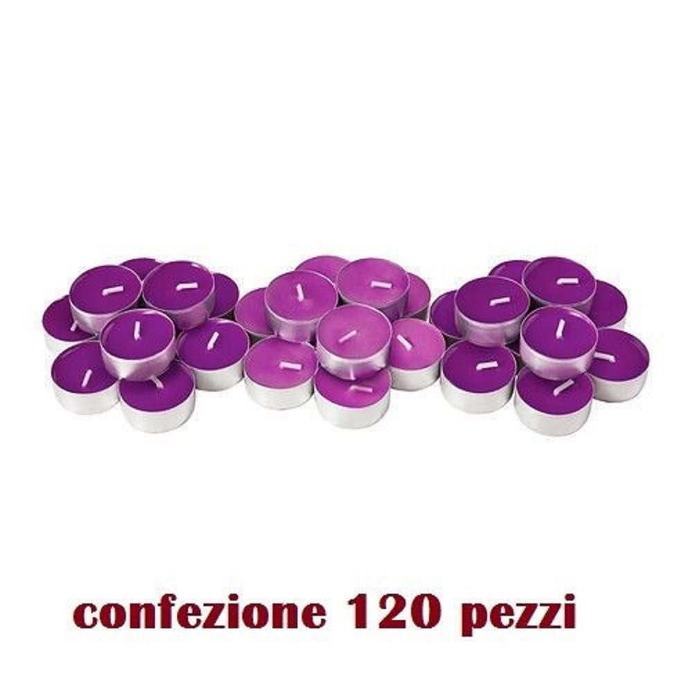 Trade Shop - Set 120 Pezzi Candele Viola Profumate Fragranza Lavanda Tealight Lumini -