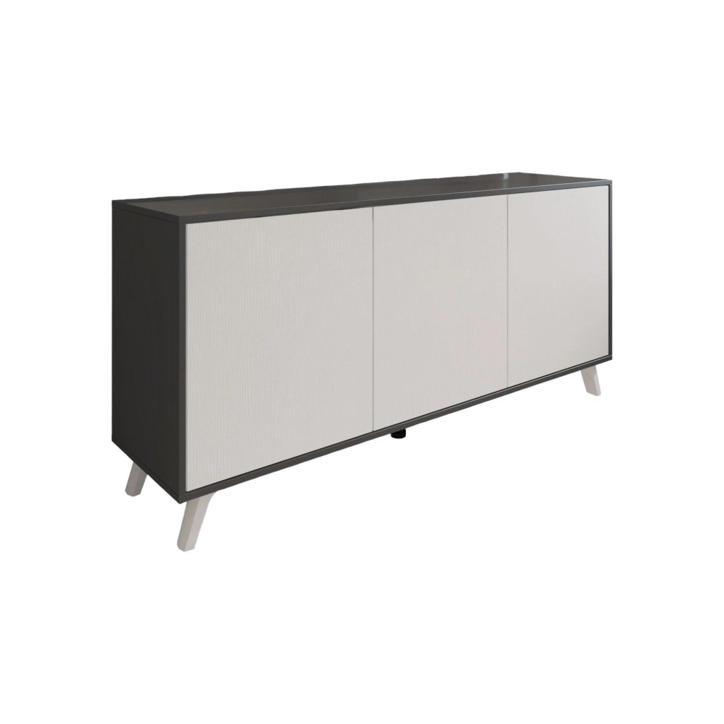 Credenza Annina, Buffet da soggiorno, Madia da salotto, Dispensa da cucina, 154x40h72 cm, Antracite e Bianco