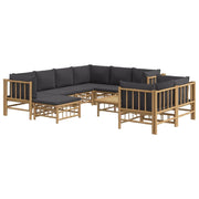 Set di mobili da giardino per esterni 10 pezzi con cuscini in bambù grigio scuro 02_0015043
